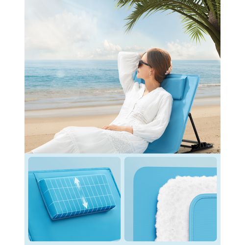 Lot De 2, Chaise Longue, Avec Appui-tête, Dossier Inclinable, Avec Bandoulières, Bleu Ciel