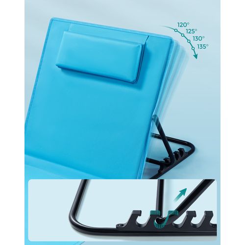 Lot De 2, Chaise Longue, Avec Appui-tête, Dossier Inclinable, Avec Bandoulières, Bleu Ciel