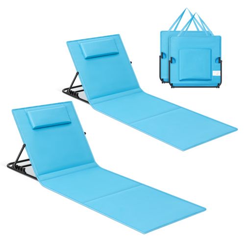 Lot De 2, Chaise Longue, Avec Appui-tête, Dossier Inclinable, Avec Bandoulières, Bleu Ciel