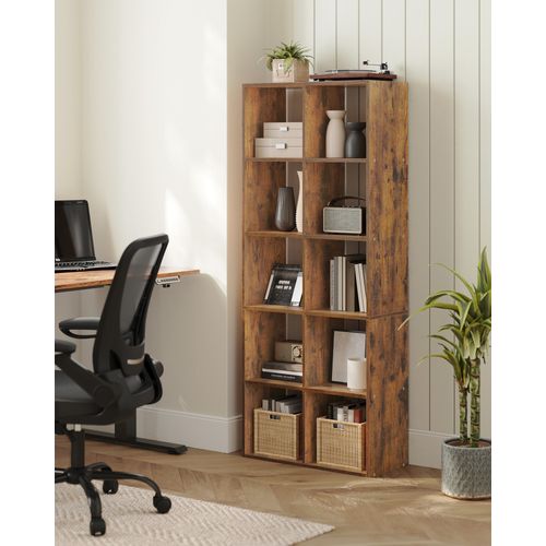 Bibliothèque, Étagère De Rangement 10 Compartiments, Séparateur De Pièce, Marron Rustique