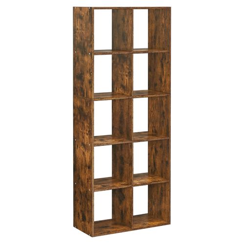 Bibliothèque, Étagère De Rangement 10 Compartiments, Séparateur De Pièce, Marron Rustique