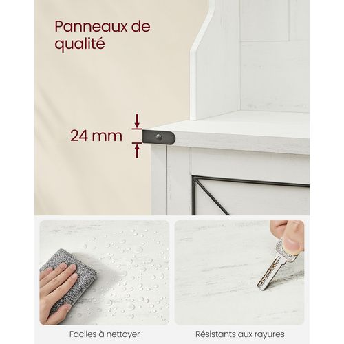 Porte-manteau Avec Banc Et Armoire à Chaussures, 2 Compartiments Ouverts, 6 Crochets Triples, Blanc