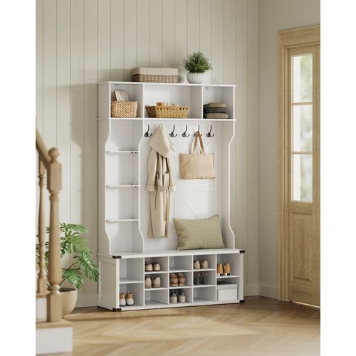 Porte-manteau D’entrée Avec Banc Et étagère à Chaussures – Rangement Compact En Chêne – Idéal Petit Espace – Assemblage Facile