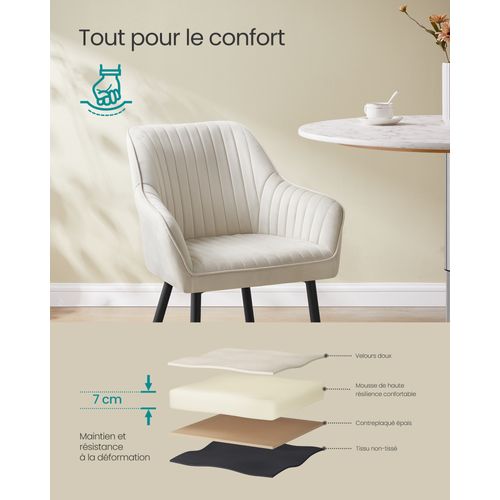 Chaise Salle à Manger, Lot De 4, Chaise De Cuisine, Fauteuil En Velours,  Avec Accoudoirs
