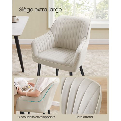 Chaise Salle à Manger, Lot De 4, Chaise De Cuisine, Fauteuil En Velours,  Avec Accoudoirs