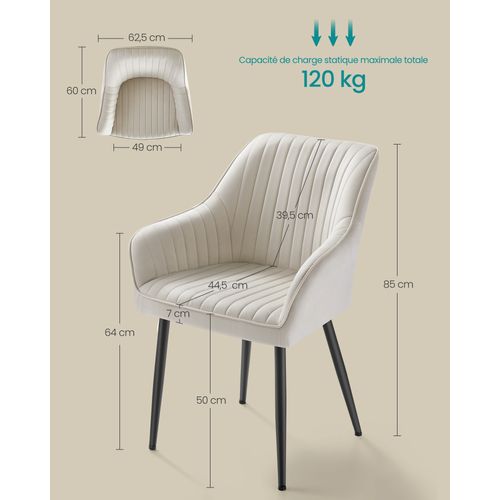 Chaise Salle à Manger, Lot De 6, Chaise De Cuisine, Fauteuil En Velours,  Avec Accoudoirs