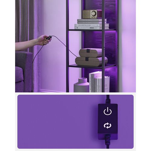 Bibliothèque LED à 6 Niveaux, Étagère à Lumière Réglable, 30,3 X 40 X 178,6 Cm, Noir Boisé