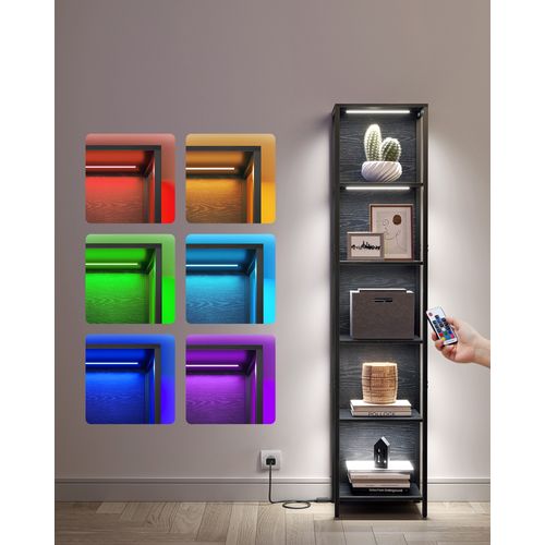 Bibliothèque LED à 6 Niveaux, Étagère à Lumière Réglable, 30,3 X 40 X 178,6 Cm, Noir Boisé