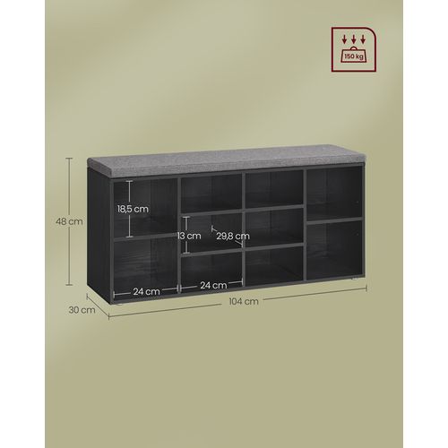 Banc à Chaussures, Banc De Rangement Avec Coussin Rembourré, Étagères Réglables, Noir Boisé