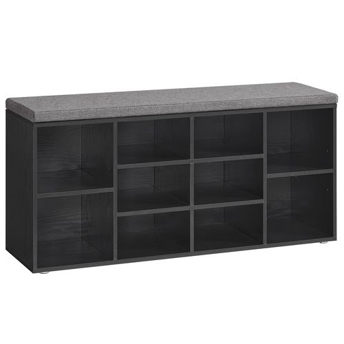 Banc à Chaussures, Banc De Rangement Avec Coussin Rembourré, Étagères Réglables, Noir Boisé