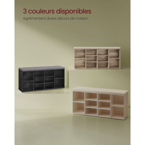 Banc à Chaussures, Banc De Rangement Avec Coussin Rembourré, Étagères Réglables, Noir Boisé