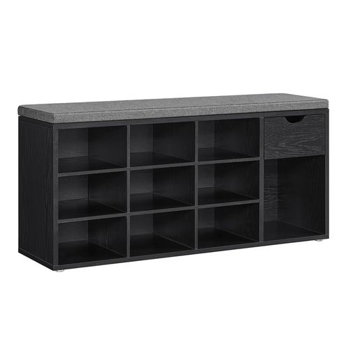 Banc à Chaussures, Banc Rangement, Avec Tiroir Et Compartiments, Noir Boisé Et Gris Ardoise