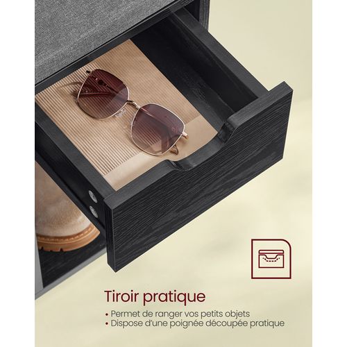 Banc à Chaussures, Banc Rangement, Avec Tiroir Et Compartiments, Noir Boisé Et Gris Ardoise