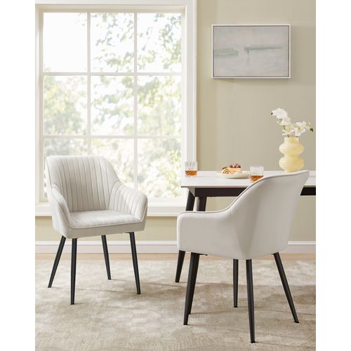 Chaise Salle à Manger, En Velours, Rembourrée, Avec Accoudoirs, Beige Cappuccino Et Noir D'encre