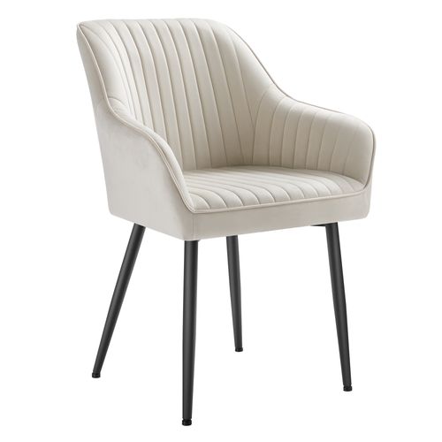 Chaise Salle à Manger, En Velours, Rembourrée, Avec Accoudoirs, Beige Cappuccino Et Noir D'encre