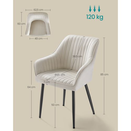 Chaise Salle à Manger, En Velours, Rembourrée, Avec Accoudoirs, Beige Cappuccino Et Noir D'encre