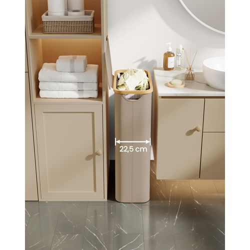 Panier à Linge Mince Avec Couvercle, 65l, Doublure En Maille Amovible, Pliable, Marron Camel