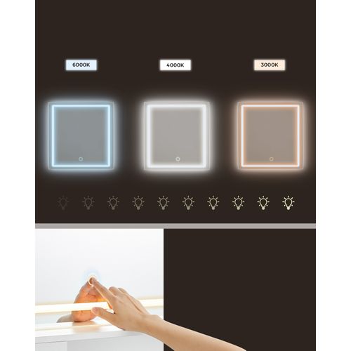 Coiffeuse Avec Miroir Et Lumière, Largeur De 90 Cm, Étagères Réglables, Prise De Courant, Blanc