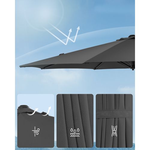 Parasol De Jardin 300 Cm, Inclinaison Fluide, Pivotant à 360°, Manivelle, Avec Base En Croix, Gris