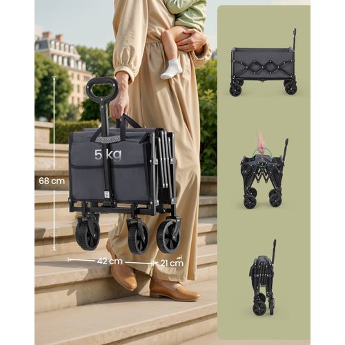 Chariot De Transport Pliable, Avec Poignée, 4 Roues Renforcées Dont 2 Roues Universelles, Gris