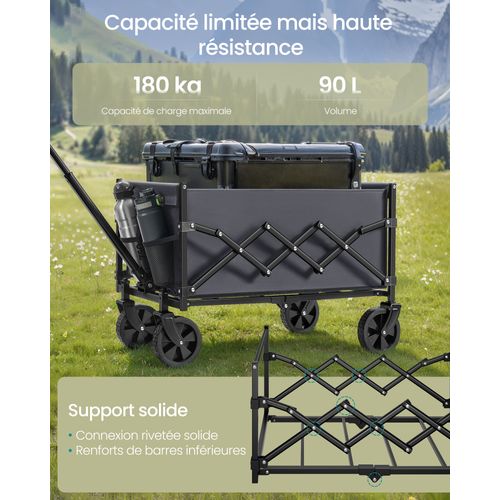 Chariot De Transport Pliable, Avec Poignée, 4 Roues Renforcées Dont 2 Roues Universelles, Gris