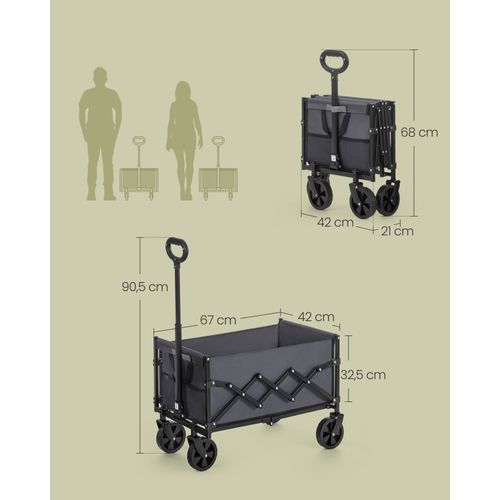 Chariot De Transport Pliable, Avec Poignée, 4 Roues Renforcées Dont 2 Roues Universelles, Gris