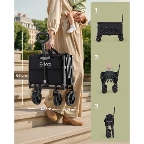 Chariot De Transport Pliable, Avec Poignée, 4 Roues Renforcées Dont 2 Roues Universelles, Noir