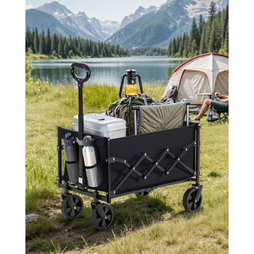 Chariot De Transport Pliable, Avec Poignée, 4 Roues Renforcées Dont 2 Roues Universelles, Noir