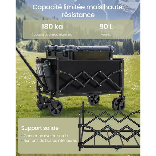 Chariot De Transport Pliable, Avec Poignée, 4 Roues Renforcées Dont 2 Roues Universelles, Noir