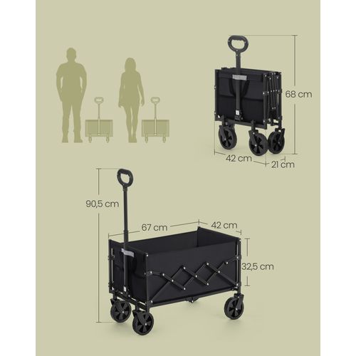 Chariot De Transport Pliable, Avec Poignée, 4 Roues Renforcées Dont 2 Roues Universelles, Noir