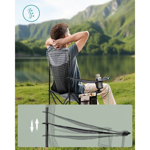 Lot De 2 Chaises De Camping, Accoudoirs Réglables, Porte-gobelet, Supporter Jusqu’à 150 Kg, Gris