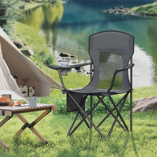Lot De 2 Chaises De Camping, Accoudoirs Réglables, Porte-gobelet, Supporter Jusqu’à 150 Kg, Gris