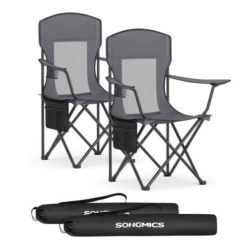 Lot De 2 Chaises De Camping, Accoudoirs Réglables, Porte-gobelet, Supporter Jusqu’à 150 Kg, Gris