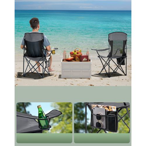 Lot De 2 Chaises De Camping, Accoudoirs Réglables, Porte-gobelet, Supporter Jusqu’à 150 Kg, Gris