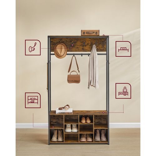 Porte-manteau, Avec Étagères à Chaussures, Étagères Réglables, Compartiments Ouverts, Marron Et Noir