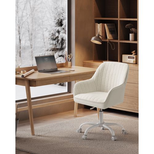 Chaise De Bureau, Fauteuil Pivotant, Beige Cappuccino Et Blanc Nuage