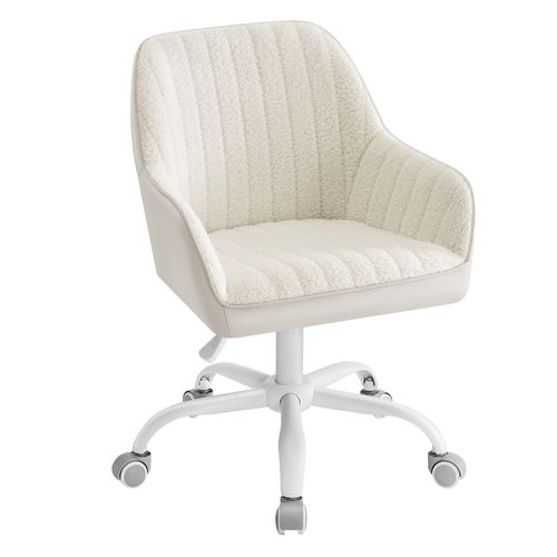 Chaise De Bureau, Fauteuil Pivotant, Beige Cappuccino Et Blanc Nuage