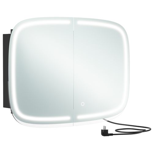 Miroir Salle De Bain Avec Éclairage, Avec 2 Prises Ac, 2 Prises USB, 2 Étagères Réglables, Noir