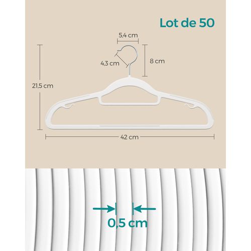 Cintres 50 Pièces, Cintres En Plastique, Antidérapant, Crochet Pivotant à 360° Argent, Blanc