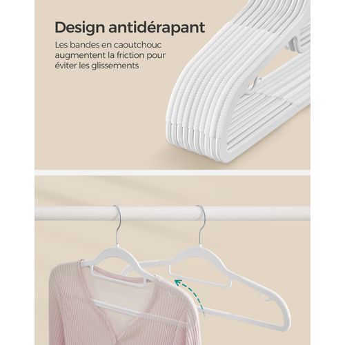 Cintres 50 Pièces, Cintres En Plastique, Antidérapant, Crochet Pivotant à 360° Argent, Blanc