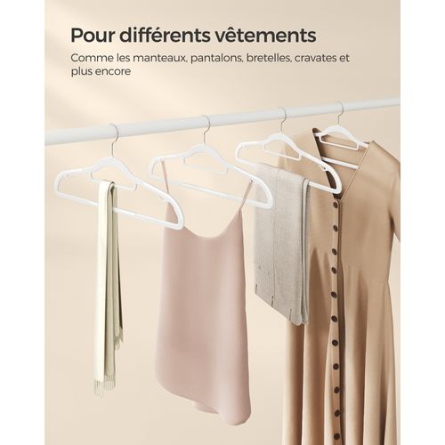 Cintres 50 Pièces, Cintres En Plastique, Antidérapant, Crochet Pivotant à 360° Argent, Blanc