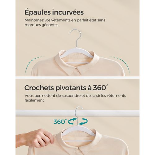 Cintres 50 Pièces, Cintres En Plastique, Antidérapant, Crochet Pivotant à 360° Argent, Blanc