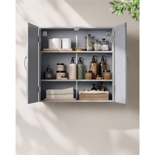 Armoire Murale Pour Salle De Bain, 18 X 60 X 60 Cm, Avec Étagères Réglables, Gris Tourterelle