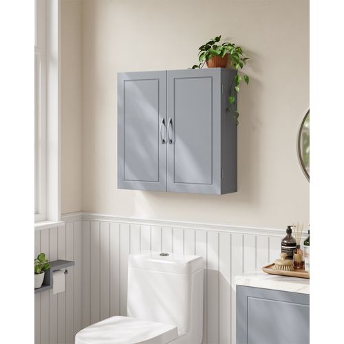 Armoire Murale Pour Salle De Bain, 18 X 60 X 60 Cm, Avec Étagères Réglables, Gris Tourterelle