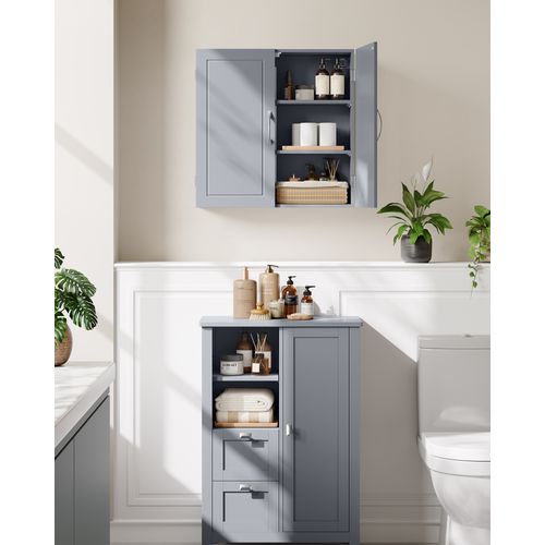Armoire Murale Pour Salle De Bain, 18 X 60 X 60 Cm, Avec Étagères Réglables, Gris Tourterelle