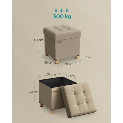 Tabouret De Rangement, 38 X 38 X 40 Cm, Repose-pieds Cubique Avec Rangement, Marron Camel
