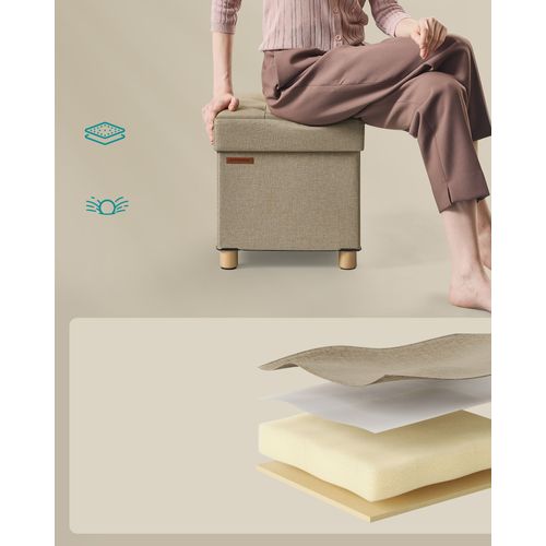 Tabouret De Rangement, 38 X 38 X 40 Cm, Repose-pieds Cubique Avec Rangement, Marron Camel