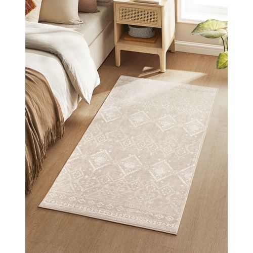 Tapis Décoratif, 80 X 150 Cm, Tapis Antidérapant, Lavable En Machine, Style Bohème, Beige Cappuccino