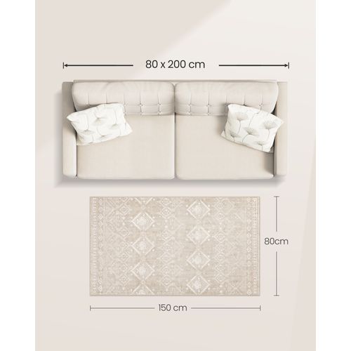 Tapis Décoratif, 80 X 150 Cm, Tapis Antidérapant, Lavable En Machine, Style Bohème, Beige Cappuccino
