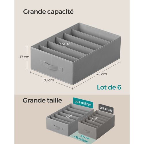 Lot De 6, Organisateur à 6 Compartiments, Boîtes De Rangement, 42 X 30 X 17 Cm, Gris Touterelle